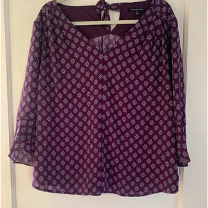 41 Hawthorn Womens Purple Tie Back 3/4 Flutter Bell Sleeve Blouse